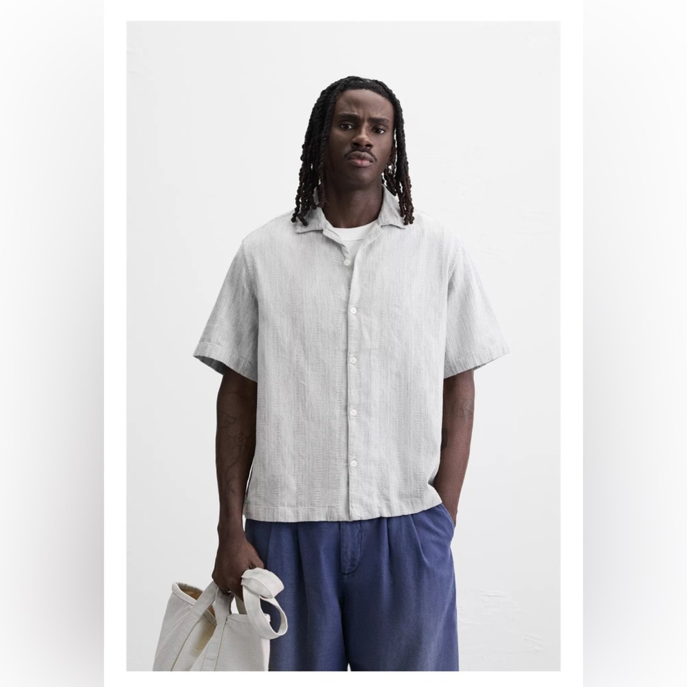 Zara SS Button Down Gray Relaxed Shirt